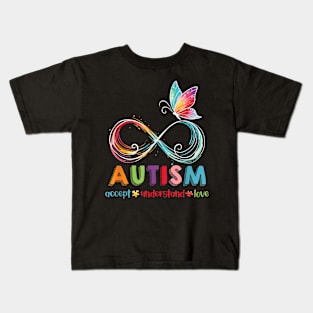 Autism Awareness Accept Understand Love Infinity Butterfly Kids T-Shirt